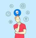 Thinking, idea, search, business concept. Flat vector illustration