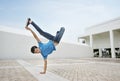 Young man breakdancing