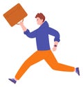 Young man with briefcase hurrying. Work rush. Guy running
