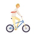 Young Man in Business Clothes Riding Bicycle, Cycling Guy Exercising, Relaxing or Going to Work Vector Illustration