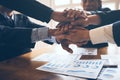 Young man business people shaking hands after brief job for contract signing in modern office with vintage picture style, Royalty Free Stock Photo