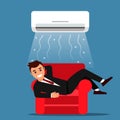 Young man businessman resting at home or in the office on the sofa with air conditioning.