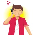 Young man is calling his lover with love-vector illustration