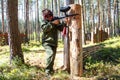 Young man in camouflage uniform on extreme training Royalty Free Stock Photo