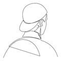 Young man in a cap one continuous line drawing. Guy wearing cap backwards.