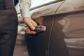 Young Man in a Car Rental Service Test Drive Concept Royalty Free Stock Photo