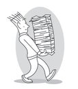 Young Man Carries a Large Stack of Papers