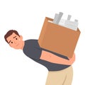 Young man carry heavy case or big box with folders or paper document Royalty Free Stock Photo