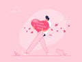 Young man carrying heavy Valentines greeting card Royalty Free Stock Photo