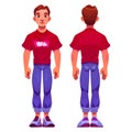 Young man cartoon character front and back view