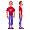 Young man cartoon character front and side view