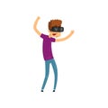 Young man cartoon character using virtual reality goggles, gaming cyber technology, virtual reality concept vector