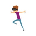 Young man cartoon character using virtual reality headset and controllers, gaming cyber technology, virtual reality