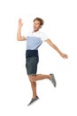 Young man in casual clothes jumping Royalty Free Stock Photo