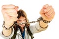Young man with chained hands. Royalty Free Stock Photo