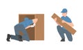 Young Man Character Assembling and Installing Wooden Furniture Vector Set