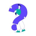 Young Man Character at the Crossroads with Question Mark Standing and Thinking Vector Illustration Royalty Free Stock Photo