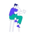 Young Man Character at the Crossroads Sitting on Chair with Arrow and Thinking Vector Illustration Royalty Free Stock Photo