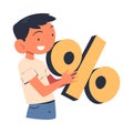 Young Man Character Enjoying Discount Holding Percentage Sign Vector Illustration Royalty Free Stock Photo