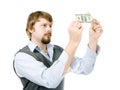Young man checking dollars Royalty Free Stock Photo