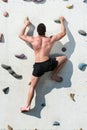 Young Man Climbing Wall Rock Outdoors Royalty Free Stock Photo