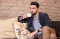 Young man coffee bar drinking cup espresso Royalty Free Stock Photo