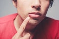Young man with cold sore Royalty Free Stock Photo
