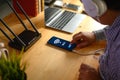 Young man Connecting router wifi On smartphone  for Internet and social media Royalty Free Stock Photo