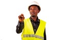 Young man construction engineer using invisible screen Royalty Free Stock Photo