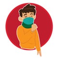 Young man coughing wear mask