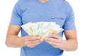 Young man counting currency notes Royalty Free Stock Photo