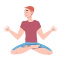 Young Man Cross-legged Sitting in Padmasana or Lotus Position Vector Illustration