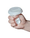 Young man crumpled plastic cups Royalty Free Stock Photo