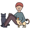 Young man with cute cats mascots Royalty Free Stock Photo