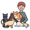 Young man with cute cats mascots Royalty Free Stock Photo