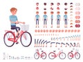 Young man cycling city bike. Character creation set