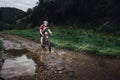 The young man cycling on mountain bike ride Cross-country Royalty Free Stock Photo