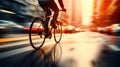 Young man cycling very fast in the city during a traffic jam, effective transportation concept Royalty Free Stock Photo