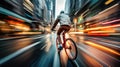 Young man cycling very fast in the city during a traffic jam, effective transportation concept Royalty Free Stock Photo