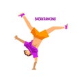 Young man dancing break dance. breakdance dancer doing handstand vector Illustration on a white background Royalty Free Stock Photo