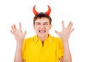 Young Man with Devil Horns Royalty Free Stock Photo