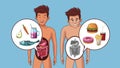 Young man and digestive system HD animation