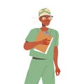 Young Man Doctor in Glasses Carrying Clipboard as Medical Staff Working in Clinic Vector Illustration