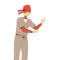 Young Man Doctor in Mask Showing Ok Hand Gesture as Medical Staff Working in Clinic Vector Illustration