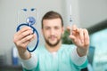 Young man doctor with stethoscope preparing injection Royalty Free Stock Photo