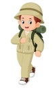 a young man doing adventurous activities wearing adventurous clothes and carrying a large backpack