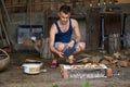 Young man doing a barbecue Royalty Free Stock Photo