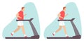 Young man doing cardio exercise on a treadmill. A fat and slim man. Weight loss. Healthy lifestyle. Vector illustration in hand Royalty Free Stock Photo