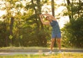 Young man doing exercise on sunny day Royalty Free Stock Photo