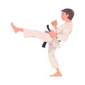 Young Man Doing Karate Wearing Kimono and Black Belt Engaged in Martial Art Vector Illustration Royalty Free Stock Photo
